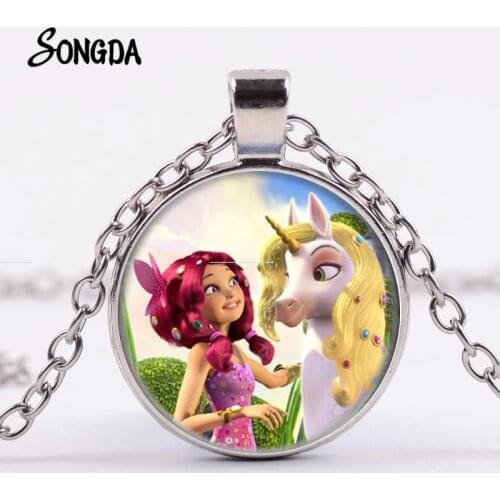 Fashion Mia and Me Cartoon Necklace Horse and Anime Princess Poster Crystal Long Chain Jewelry for Kids Party Theme Gift