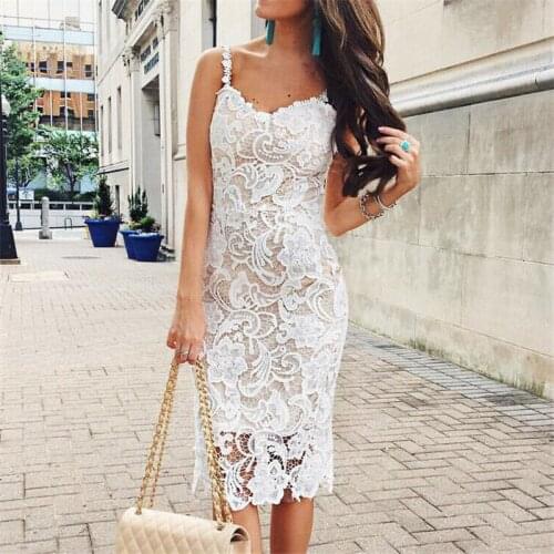 Fashion Women Summer Sleeveless Bodycon Lace Dress Elegant Sexy Mesh Ladies Boho Beach Holiday Vacation Sundress