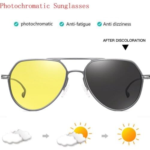 Men Fashion Aluminium Polarized Photochromic Sunglasses Womens Retro All-weather Changing Chameleon Night Vision Transition Lens