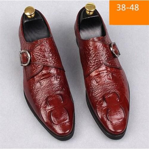Mens Crocodile Dress Leather Shoes Lace-Up Wedding Party Shoes Mens Business Office Oxfords Flats Plus Size 38-48