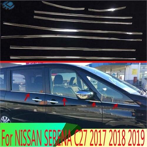 For NISSAN SERENA C27 2017 2018 2019 Body Styling Stick Stainless Steel Window Garnish Window Strip Trim