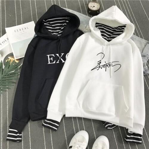 New Fashion Korean Style Sweatshirt for Women Exo Kpop Clothes Harajuku Casual Hoodies Letter Printed Fleece Pullover Hooded