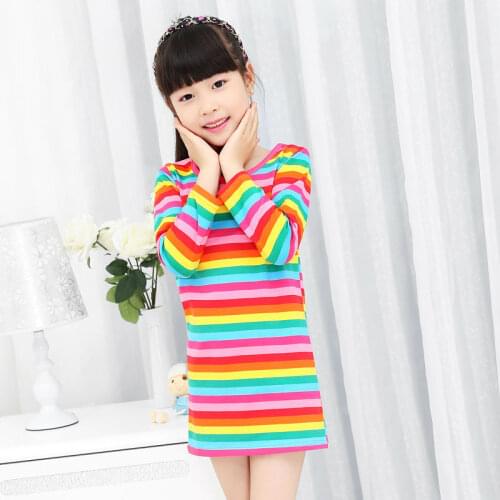 New Girls Dress Spring Autumn baby kid Childrens clothing cute Rainbow long sleeve dresses 1pcs sale 2~10Age high quality