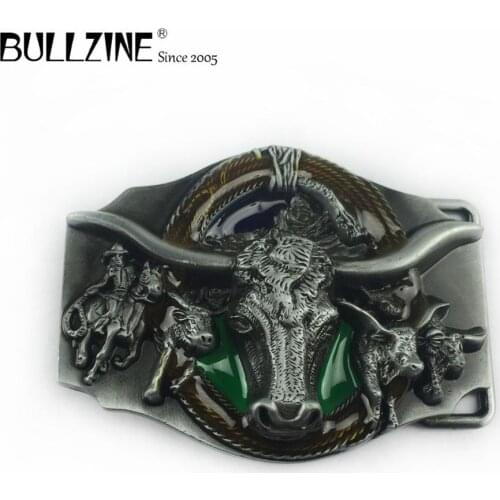 Bullzine wholesale zinc alloy retro Rodeo bull head belt buckle pewter finish FP-02221 cowboy jeans gift belt buckle