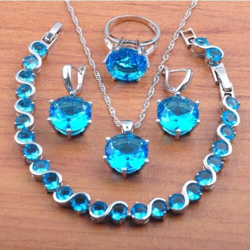 Jewelry Set For Women Silver Color Cubic 'Zirconia Earrings Necklace Pendant Rings Bracelet Original Russian Style JS0564