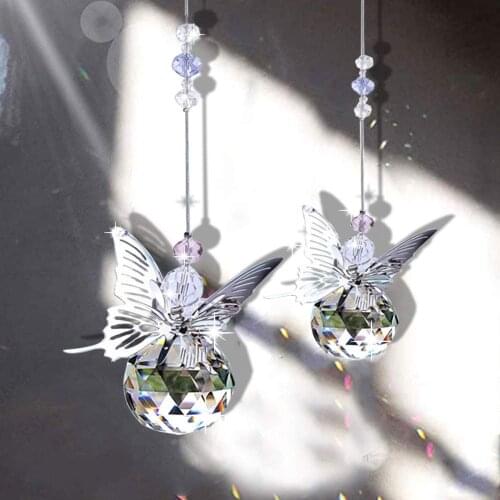 H&D Handmade Butterfly Suncatcher Rainbow Maker Crystal Ball Prism Pendant Christmas Hanging Ornament Home Wedding Decor Favors
