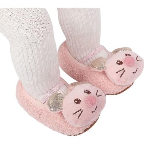 Lovely Infant Girls Warm Slippers Soft Sole Cute Cartoon Mouse First Walker Shoes Anti-Slip Casual Baby Moccasins Shoes