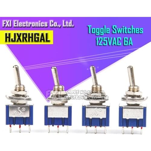 50PCS MTS-102 MTS-103 MTS-202 MTS-203 6A 125V Mini 3/6PIN ON-OFF/ON-OFF-ON Toggle Switches For Switching Lights Motors