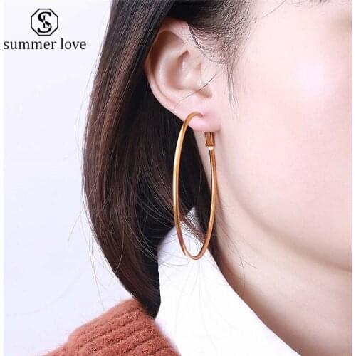 Hot Sale Big Hoop Earrings Sexy Smooth Circle Loop Accessories Stainless steel Hoop Earrings for Women Girls' Jewelry 40-60MM