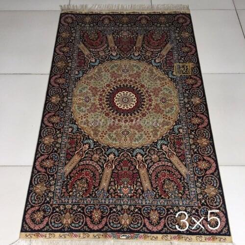 Free shipping 3'X5' 230 Line Handmade Silk Oriental Persian Rug hand Knotted silk carpet for home decoration