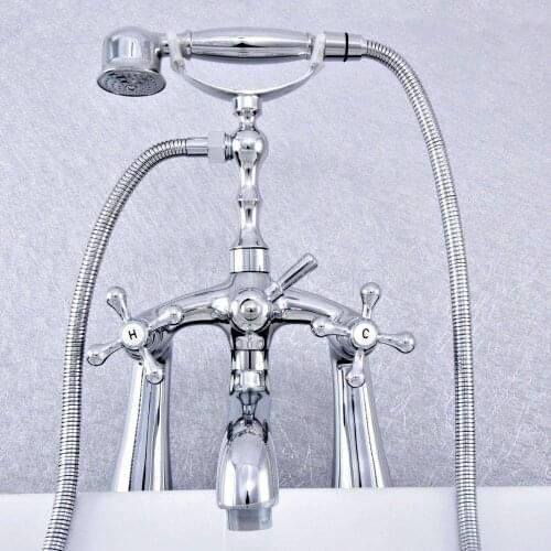 Deck Mounted Bathtub Faucet Telephone Style Bath & Shower Faucet Set Dual Handle Chrome Tub Faucet Swivel Tub Spout Ktf751