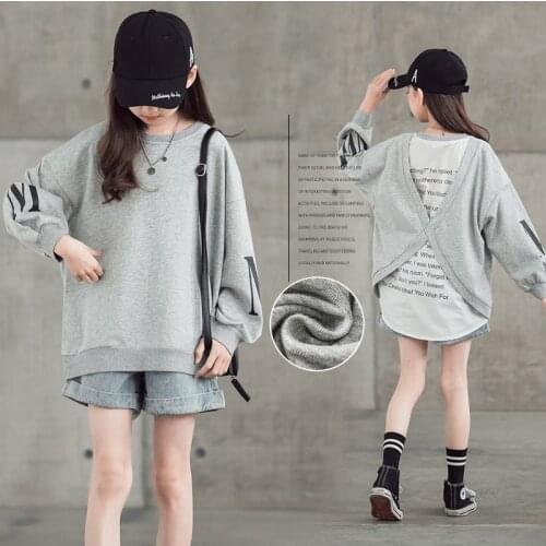 Teen Girls Sweatshirt Fake Two-piece Pullover Tops 2021 Spring Cotton Children Clothing Fashion Long sleeved Kids Undershirt