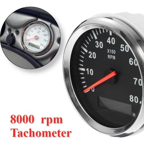 Boat Tachometer Marine Tacho Meter Gauge 8000RPM 85mm Tachometer Gauge LCD Hourmeter tacometro fit Diesel Gasoline 12V/24V