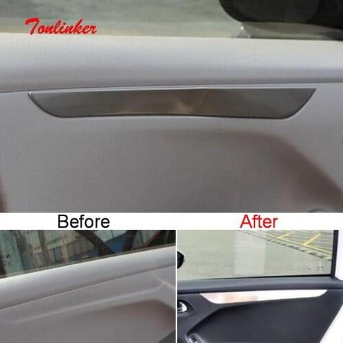 Tonlinker Interior Door Edge Cover Stickers for Citroen C-Elysee/Peugeot 301 2014-19 Car Styling 4 Pcs Stainless Steel Stickers