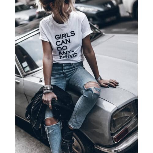 Girls can do anything high qulaity feministe women tshirt slogan t shirt 90s independent girl fashion tee round neck t shirt