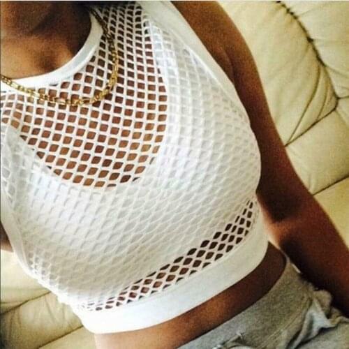 Free shipping Women clothes Fishnet Hollow out pullover Tanks Tops round neck Ladies Sleeveless Polyester Vest one pieces
