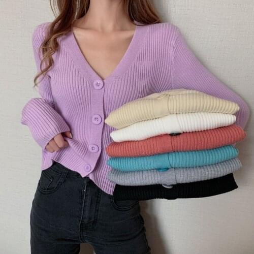Slim Sweater Women V-Neck Knitted Casual Short Sweaters Cardigans Lady Knitting Soft Autumn Cardigan Outwear for Female