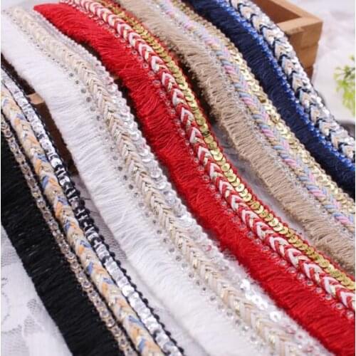 10Yards Gold Silver Beaded Lace Trim Paillette Sequin Rhinestone Tassel Lace Braided Fringe Webbing Wedding Dentelle Applique