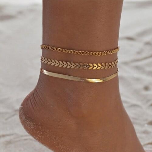 3Pcs Set Gold Color Simple Chain Anklets for Women Beach Foot Jewelry Leg Chain Ankle Bracelets Women Accessories