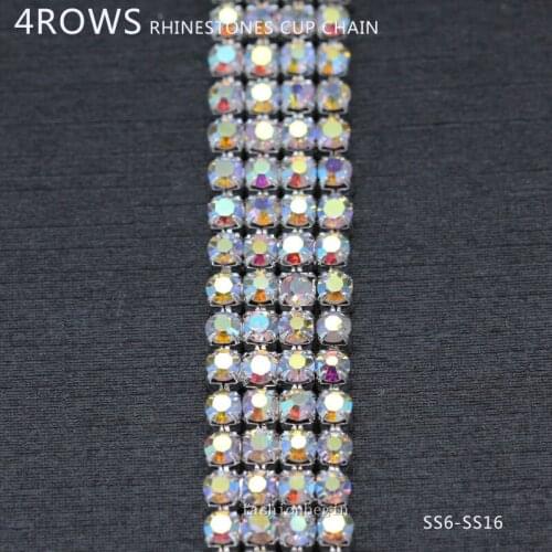 4-Row ss6 ss8 ss12 ss16 AB crystal rhinestone Wedding Cake Banding Necklace Trim silver close chain sew on Clothing accessories