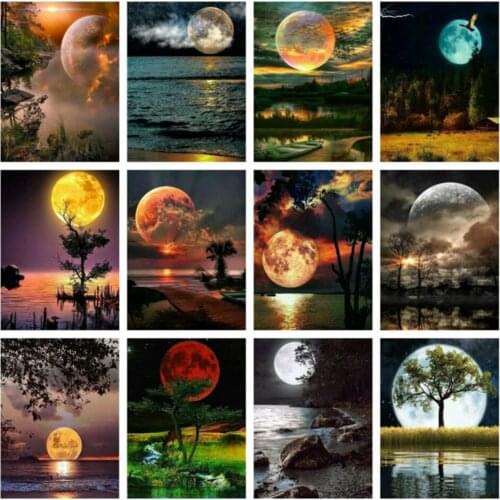 5D Diamond Painting By Number Art Landscape Moon Night Full Square Diamond Embroidery Mosaic Home Decoration Gift Hobbies Crafts