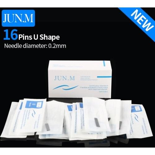Free Shipping 100PCS 16 Pin U shape Needle Diameter 0.25mm Permanent Eyebrow Makeup Needle Blades 3D Manual Embroidery C0