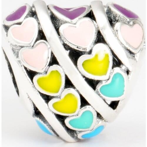 Free Shipping Authentic 925 Sterling Silver Rainbow Hearts Charm Fit Original Bracelet For Women DIY Jewelry S925 Beads