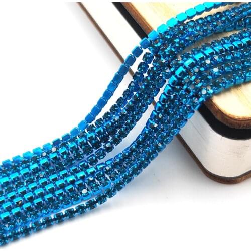 2mm 5 Yards/Bag Colorful Glass Crystal Dark Blue Rhinestones Cup Chain DIY Nail Art Wedding Jewelry Craft Accessories