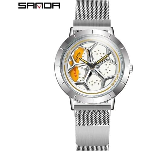 SANDA Explosive Good Luck Rotatable Fashionable Mens Watches Creative Student Sports Wristwatches Silver Quartz Analog Clocks