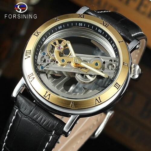 FORSINING Gold Hollow Automatic Mechanical Watches Men Luxury Brand Steel Vintage Skeleton Watch Clock relogio masculino hodinky