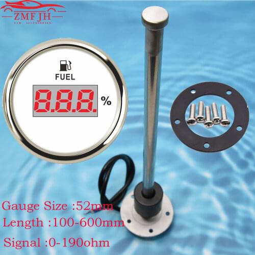 52mm Fuel Level Gauge with Level Sensor 0-190ohm Digital Fuel Level Gauge Boat Fuel Level Gauge Marine Yacht Oil Level Indicator