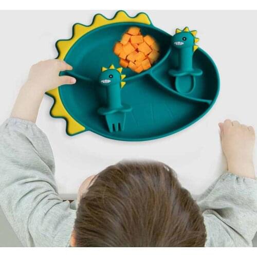 Infant Tableware Food Grade Silicone Baby Feeding Dishes Breakfast Tray 1Pcs Cartoon Dinosaur Anti Slip 3Colors Children Plates