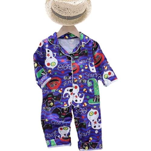 Halloween Kids Pajamas Sets Autumn Older children Long Sleeve Silk Sleepwear Outfit Print Girl Boy Nightwear Clothing Homewear