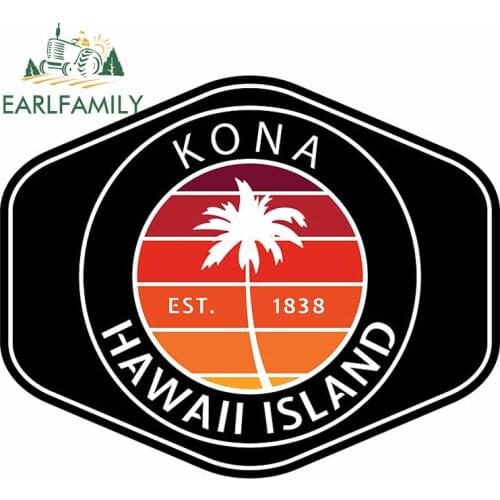 EARLFAMILY 13cm x 10.7cm for Kona Hawaii Island Coconut Decal Bumper Waterproof Scratch-Proof Car Stickers RV Cartoon Decoration