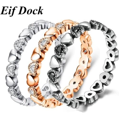 Eif Dock Hight Quality Silver Color Love Heart Party Ring For Women Wedding Band Rings Original Women Jewelry Hot Sale 2021