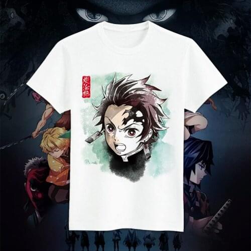 Japanese Anime Demon Slayer Cosplay T Shirt Kamado Tanjirou Kamado Nezuko Cartoon Printed Summer T-Shirt Casual Top Tee Costume