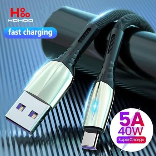 5A USB type c cable For Samsung A50 20 10 Huawei P30 Pro Fast Charge Type-C LED Mobile Phone Charging USB cable For Xiaomi cable