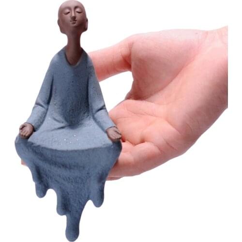 Ceramic Little Monk Figurine Little Monk Figures Small Buddha Monk Statue Desktop Decorative Sculpture for Home Creative Gift