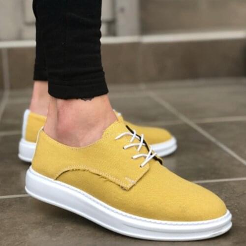 BA0003 Laced Classic Sports Linen Yellow White High Outsole Casual Male Shoes Summer Stylish And Special Produced Sport Shoes Turkish