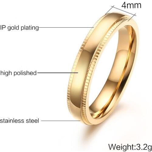 Simple Fashion Jewelry Charm Wild 4mm Gold Embossed Stainless Steel Ring Unisex