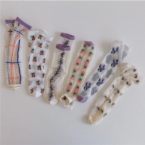 Summer Baby Kids Cute Plaid Floral Hollow Out Socks Toddler Boys Girls Knee High Long Sock Mesh Breathable Girl Princess Sockens