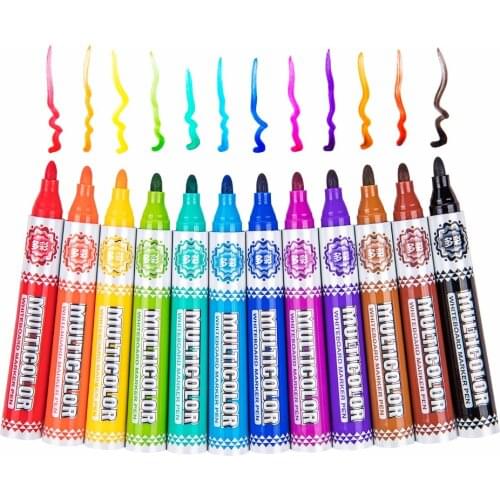 BAOKE 12Color White Board Markers for Office Alcohol Based Whiteboard Marker for Liquid Chalk Erasable School Office Art Supply