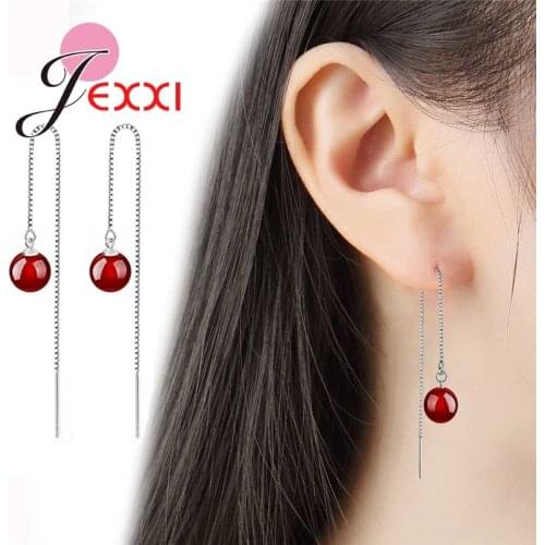 Fashion Avantgarde Long Chain Drop Earrings For Women Girls 925 Sterling Silver Jewelry Red Green Black Color Pendientes