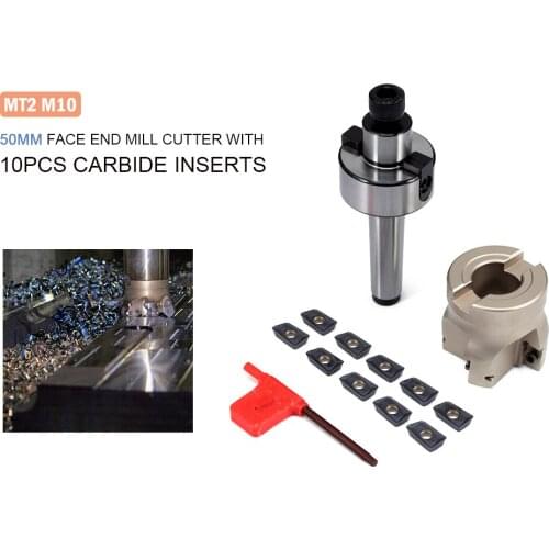 MT2 M10 50mm Face End Mill Cutter with 10pcs APMT1604 Carbide Inserts Turning Tool