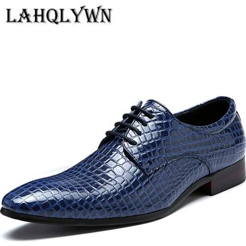 Men dress shoes adult crocodile pointed toe wedding fashion office social elegant business formal shoes men H295