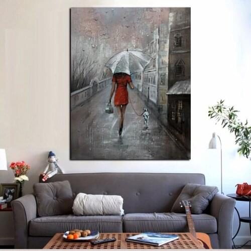 HD Print Wall Art Romance Couple Rain Day Street Landscape Poster Oil Painting on Canvas Modern Wall Picture For Living Room