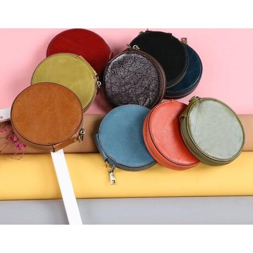 Genuine Leather Super Cute Coin Purse Vintage Fashion Cylindrical Storage Bag Key Bag Daily with Leather Wrist Band 9 Colors