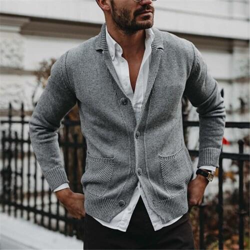 2021 new foreign trade solid color mens simple fashion slim knit sweater long-sleeved cardigan