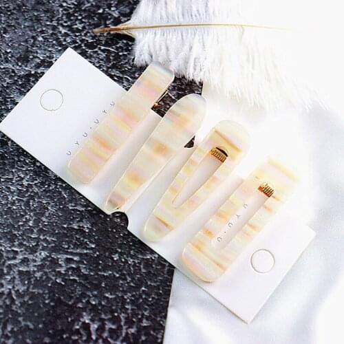 New Trendy Shining Sequins Dazzling White Acrylic Geometric Hollow Drop Hairpins For Women Vintage Long Rectangle Hair Clips