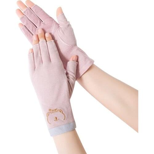 Summer Women Cotton Sunscreen Touch Screen Anti-UV Non-Slip Breathable Cute Lovely Drive Cycling Half Finger Gloves